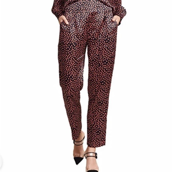 L’agence Adrienne Silk Pants Size Relaxed Fit Black Red Polka Dots $365 - Picture 3 of 12
